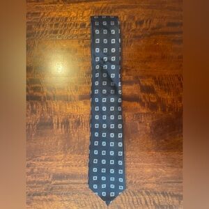 Yves Saint Laurent Elegant Navy and White Box Patterned Tie